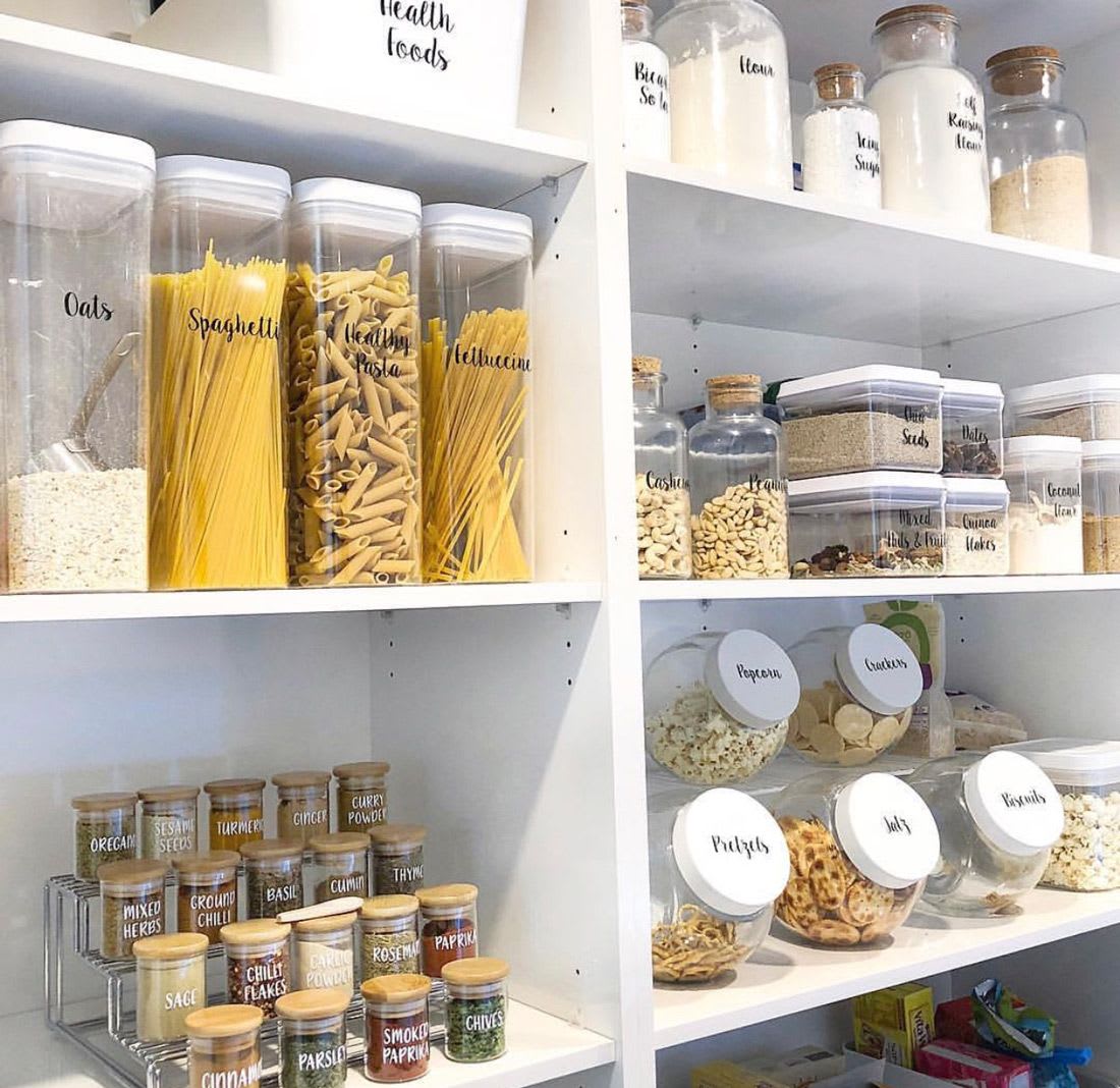 A pantry filled with matching containers