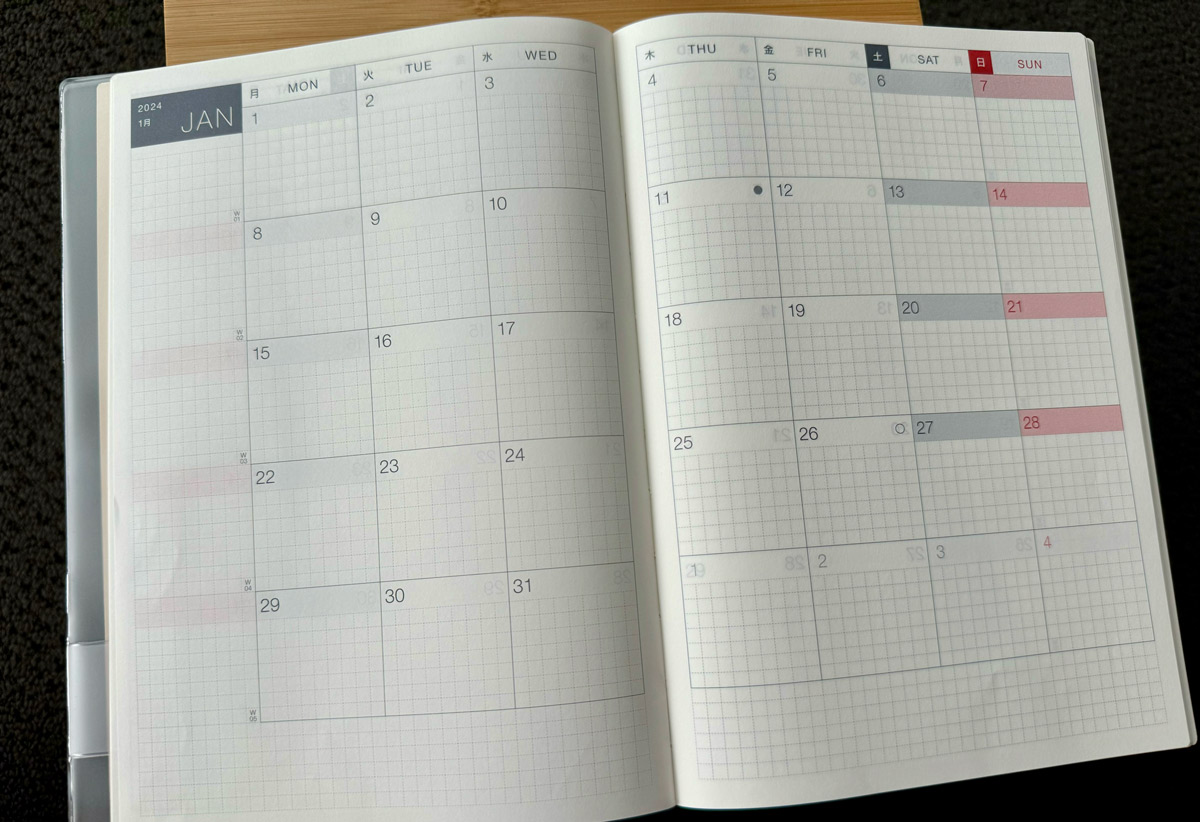 the monthly calendar layout